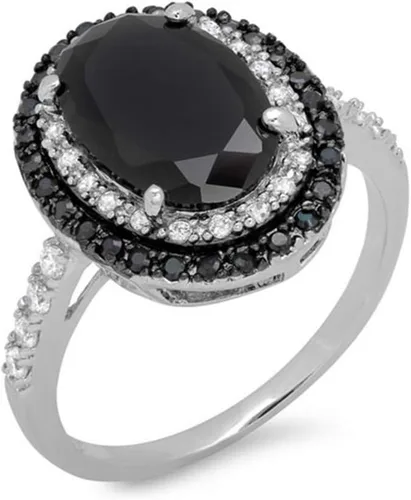 Anillo de plata de ley 925 brillante con diamantes de corte ovalado, ónix negro, marcasita blanca, circonita cúbica, anillos de cóctel, anillo de