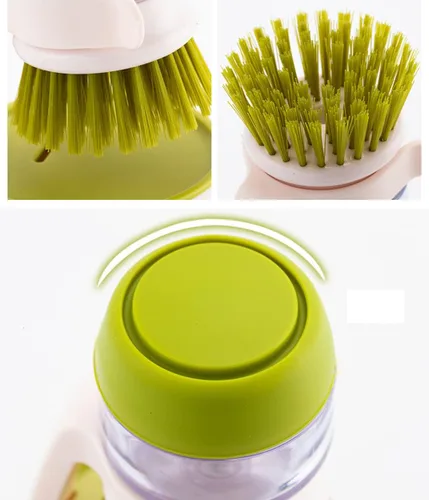 Miniatura 3 de Cepillo para platos con dispensador de jabón, cepillos para lavar platos de cocina con soporte y bandeja de goteo, para limpiar sartén, olla, Gris
