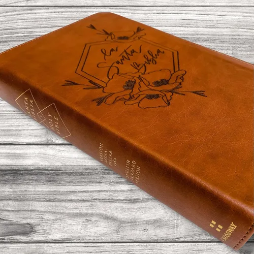 Miniatura 3 de Biblia paralela en español/inglés (RVR/ESV) con letras a mano y grabadas con láser, marrón, incluye opción para agregar nombre grabado, regalo