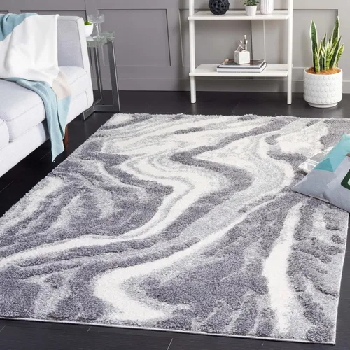 Miniatura 8 de SAFAVIEH Hi-Lo Shag Collection - Alfombra para pasillo, 2 pies 2 pulgadas x 8 pies, color gris y gris claro, diseño abstracto, no desprende pelusa