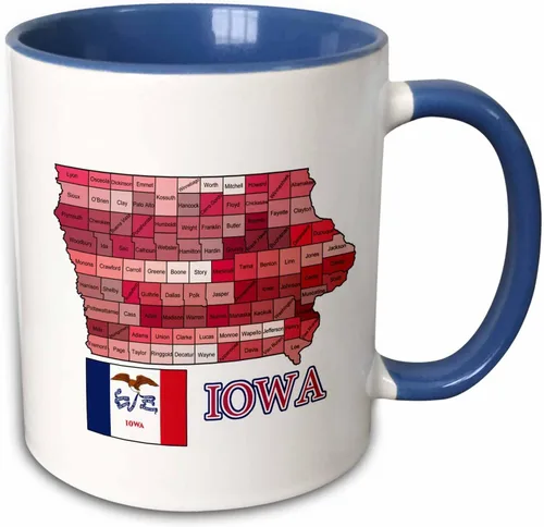 Miniatura 7 de 3dRose Flag And Map Of Iowa Showing All The Counties In Multicolor 11oz Two-Tone Black Mug