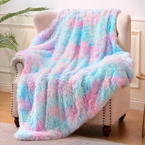 Miniatura 17 de Exclusivo Mezcla Manta de Cama Mullida de Piel Sintética Tamaño King, Mantas Reversibles Shaggy de Vellón Sherpa Teñido Tie Dye, Mantas Mullidas