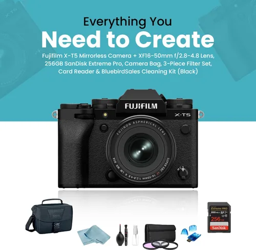 Miniatura 2 de Fujifilm Cámara sin espejo X-T5 + lente XF16-1.969 in f/2.8-4.8, 128GB SanDisk Ultra, bolsa para cámara, juego de filtros de 3 piezas, lector