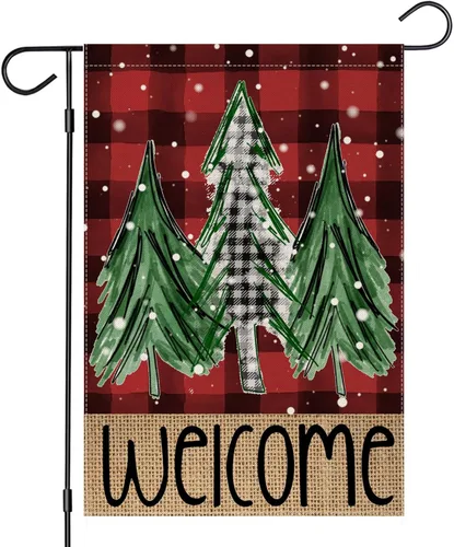 Miniatura 9 de Bandera de jardín de invierno con árboles de Navidad de bienvenida, 12 x 18 pulgadas, vertical, de doble cara, decoración navideña para patio