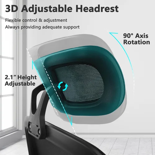 Miniatura 5 de CLATINA Silla ergonómica de escritorio de oficina con reposacabezas ajustable y soporte lumbar, brazos abatibles, respaldo alto, sillas ejecutivas