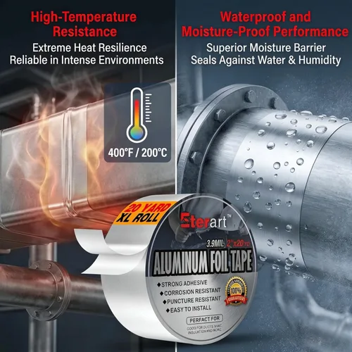 Miniatura 5 de ETERART Cinta de Conducto de Papel de Aluminio Resistente, Sellado y Reparación a Alta Temperatura, Perfecta para HVAC, Conductos de Aire
