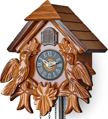 Miniatura 7 de TIMEGEAR Reloj de cuco con modo nocturno, movimiento de cuarzo y decoraciones de madera (marrón)