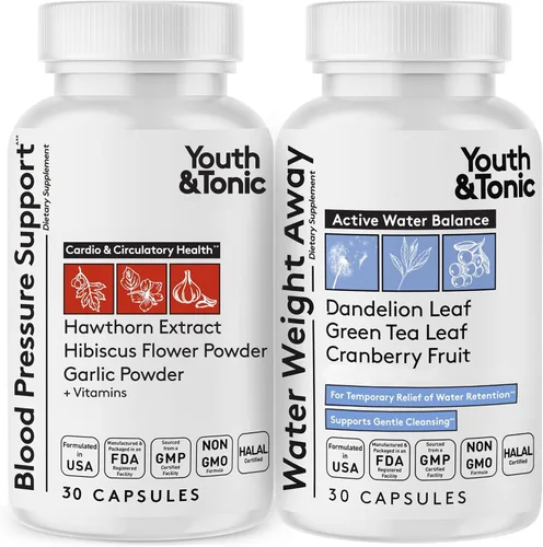 Youth & Tonic Pastillas diarias de peso de agua y suplementos de apoyo para la presión arterial/diuréticos naturales para retención de agua y