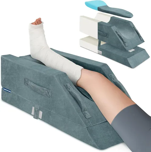 Miniatura 12 de KingPavonini Almohadas de elevación de piernas ajustables de 4 alturas para después de la cirugía con curva ergonómica, almohada de cuña de espuma