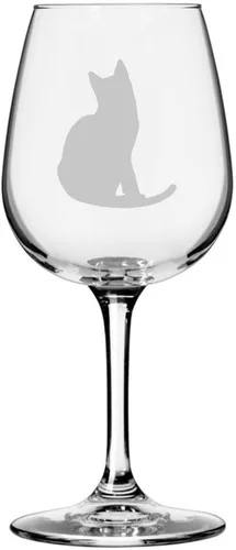Miniatura 175 de Copa de vino de 12.75 onzas con temática de gato abisinio grabada para todo uso