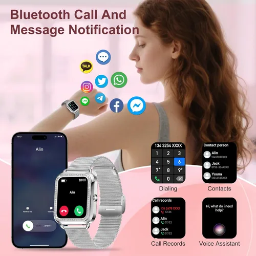 Miniatura 3 de Reloj inteligente, reloj inteligente HD de 1.59 pulgadas para mujer, contestar/hacer llamadas, reloj de seguimiento de actividad física para iPhone