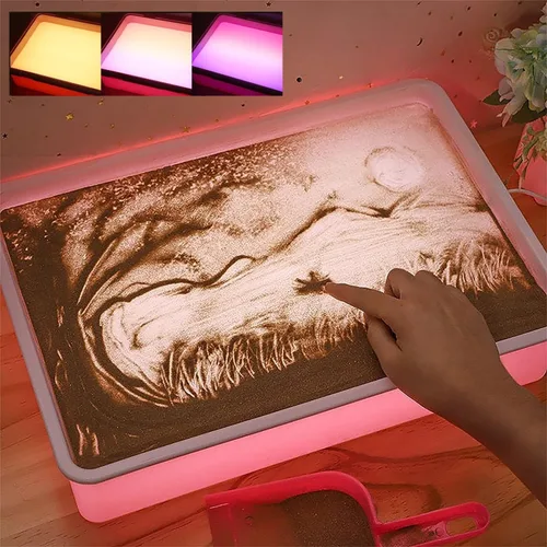 Odoorgames Caja de luz de pintura de arena, mesa de luz sensorial para niños, 3 temperaturas de color y 10 niveles de brillo ajustable, 16 pulgadas