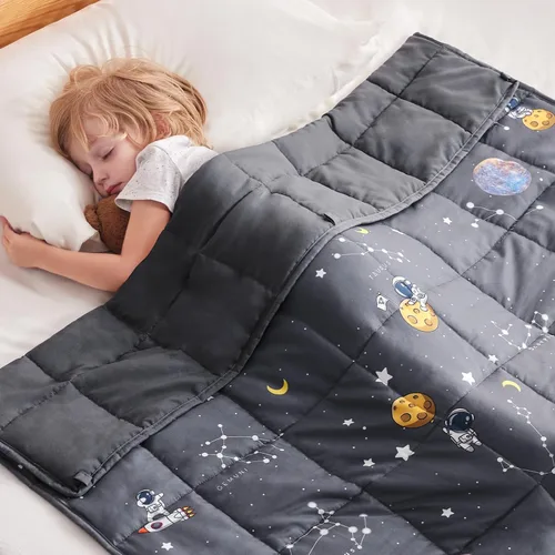 Miniatura 19 de anfie - Manta con peso para niños (40 x 60 pulgadas, 7 lb), manta refrescante para dormir, tamaño de manta ligera, transpirable, con cuentas de Gris