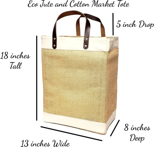 Miniatura 6 de Bolsa de mano ecológica con asa de cuero de yute y algodón