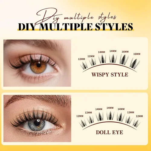 Miniatura 6 de QUEWEL Fairy-Lash-Clusters, 144 piezas Manga-Lash-Clusters Mix10-18mm Banda Invisible Natural Finas Clusters de Pestañas para Extensiones