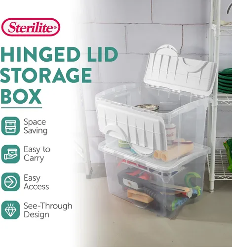 Miniatura 3 de Sterilite Paquete de 12 cajas de almacenamiento con tapa con bisagras, contenedores organizadores apilables, 4 cuartos de galón, transparente