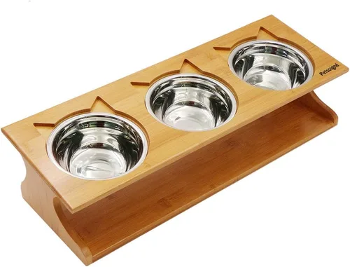 Miniatura 6 de Cuencos para gatos con soporte de madera elevado, cuencos elevados para mascotas con soporte oblicuo para gatos, perros, gatitos y cachorros