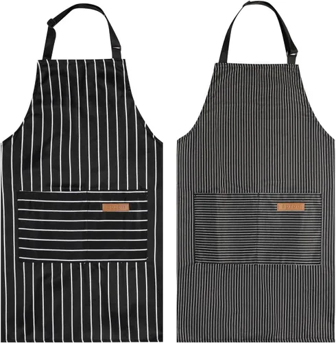 Miniatura 9 de Paquete de 2 delantales de cocina con toallita de mano, resistente a las gotas de agua con 2 bolsillos, delantales de cocina para mujeres y hombres