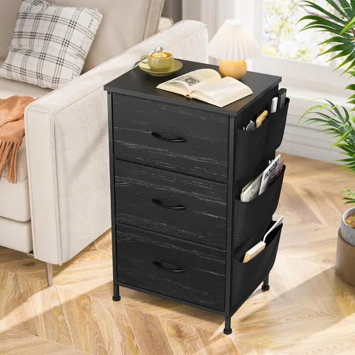 Miniatura 8 de EnHomee Mesita de noche alta, mesita de noche con cajones para dormitorio, mesita de noche con parte superior de madera, mesa auxiliar con marco