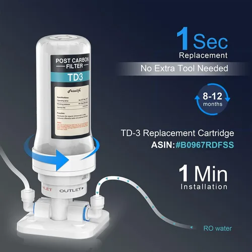 Miniatura 3 de Frizzlife Filtro de agua en línea TD-3, filtro de agua de repuesto rápido que elimina el cloro, los compuestos orgánicos volátiles y el olor, ajusta