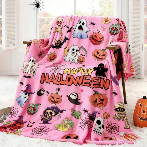 Manta de Halloween de 60 x 50 pulgadas – Manta de fantasma de franela suave, felpa acogedora para sofá, sofá y cama, decoración de otoño e invierno,