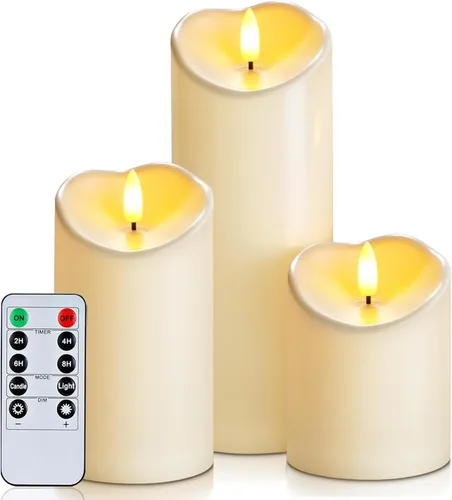 Miniatura 25 de Homemory Velas sin llama impermeables para exteriores de 4 x 12 pulgadas con temporizadores y control remoto, velas que funcionan con pilas, velas