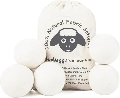 Miniatura 8 de Budieggs Bolas secadoras de lana gris oscuro XL, paquete de 6, suavizante de tela 100% orgánico de Nueva Zelanda para más de 1000 cargas, seguras