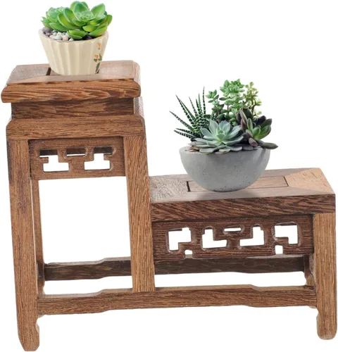 Miniatura 9 de DOITOOL Soporte de madera para plantas retro, soporte para macetas de jardín, para bonsái, base resistente para decoración del hogar, exhibiciones