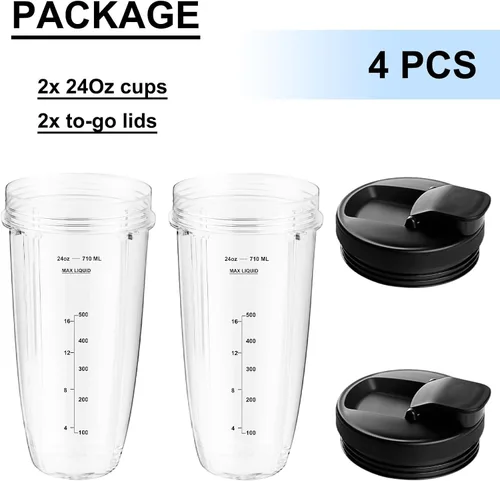 Miniatura 5 de Paquete de 2 vasos de licuadora de repuesto para Ninja, vasos de licuadora de 24 onzas con tapas para llevar, compatibles con Nutri Ninja Auto IQ