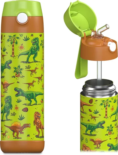 Miniatura 41 de Jarlson® CHARLI - Botella de agua para niños [12 onzas], botella térmica de acero inoxidable con pajilla, botella de agua aislada a prueba