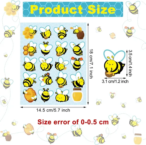 Miniatura 2 de 500 calcomanías impermeables de abeja para niños, 25 hojas, 20 estilos, calcomanías autoadhesivas de abeja de miel para manualidades, aula, escuela
