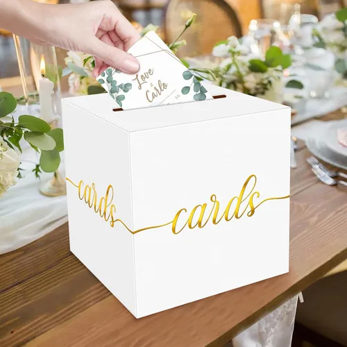Miniatura 2 de 1 Paquete Caja de Tarjetas Negra y Dorada para Fiesta, Caja de Tarjetas de Regalo Negra de 8.7" para Cumpleaños, Boda, Baby Shower, Jubilación