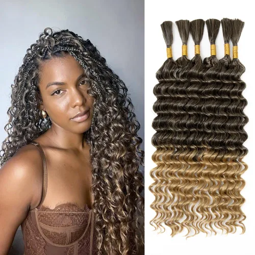 Miniatura 24 de Cabello bohemio para trenzar de 18 pulgadas, 2 paquetes de cabello ondulado profundo a granel para trenzas bohemias, sin trama, extensiones