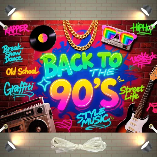 Miniatura 8 de Telón de fondo de Back to The 80's de 6 x 3.6 pies, decoraciones de fiesta de los años 80, telón de fondo de los años 80, pared de graffiti de hip
