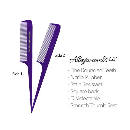 Miniatura 7 de Allegro Combs Peines de cola de rata de 441. 8.5 pulgadas para trenzar o separar dientes finos de cola de rata, juego de peines para peinar