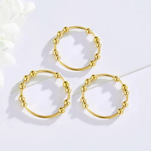 Miniatura 3 de Anillo de oro y plata para mujer, anillos antiansiedad para mujer, anillos para aliviar la ansiedad, tamaño 5-10 cuentas, anillo de ansiedad