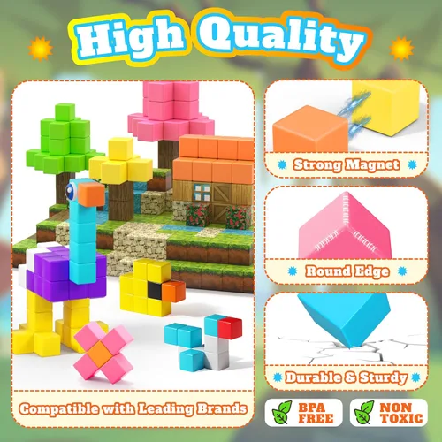 Miniatura 4 de Juego de 65 bloques magnéticos, bloques de construcción magnéticos de 1" con ojos de juguete y bolsa de almacenamiento para regalos de niños