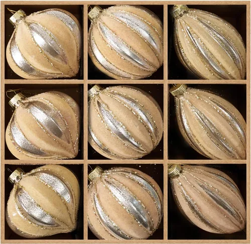 DN DECONATION Adornos de cristal de Navidad, adorno de bola colgante de terciopelo flocado con varios tamaños y diseños, adorno amarillo mate para