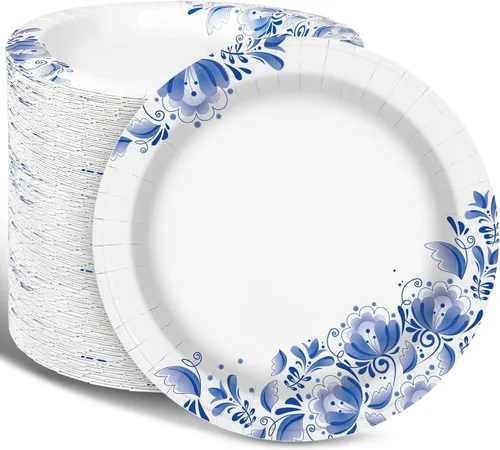 Miniatura 7 de Platos de papel Charmount al por mayor, platos de papel grandes de 10 pulgadas, 100 piezas de platos de papel desechables, platos de papel azules