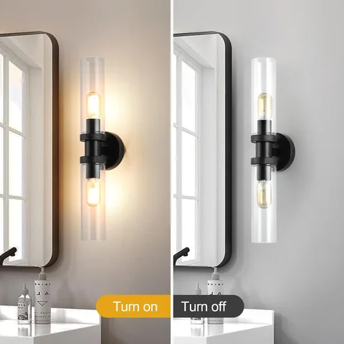 Miniatura 6 de Lámpara de Tocador de 2 Luces Espejo Lateral Accesorios de Baño Estilo Granja Negro, E26 Lámparas de Pared para Dormitorio, Iluminación Industrial