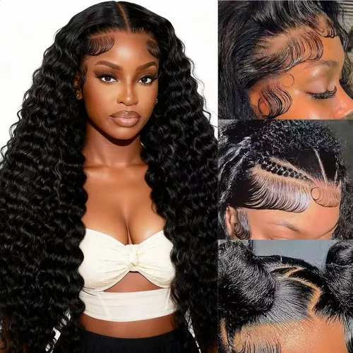 Miniatura 9 de Pelucas de cabello humano con encaje frontal transparente HD de 18 pulgadas y 13 x 6 pulgadas, predepiladas con cabello de bebé, rizado profundo