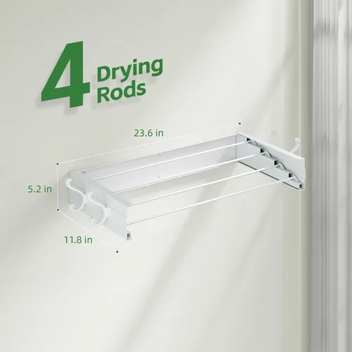 Miniatura 3 de Estante de secado plegable para montar en la pared, ahorro de espacio, de acero inoxidable de 23.5 pulgadas, con varillas reforzadas resistentes