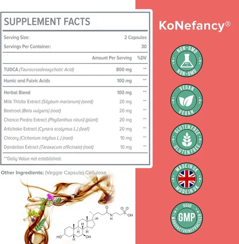 Miniatura 3 de KoNefancy TUDCA Suplementos hepáticos de 1000 mg de sales biliares para desintoxicación hepática, mezcla de hierbas de cardo mariano con ácido