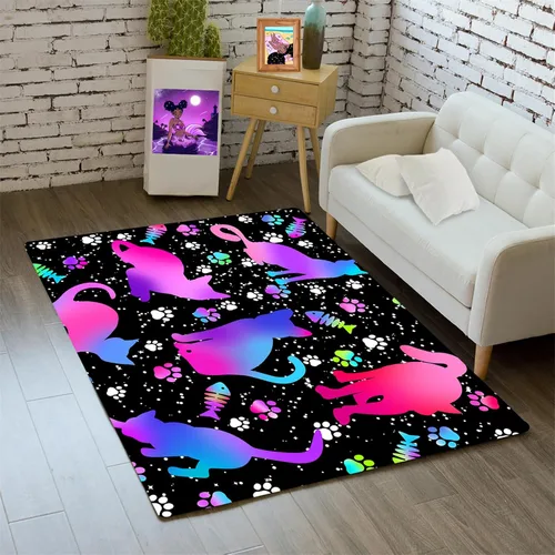 Miniatura 30 de Alfombra de gatos de dibujos animados para niñas, bonita decoración de habitación de niños, alfombra con temática de animales azules, alfombra ultra