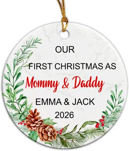 Miniatura 8 de Adorno de cerámica personalizado para la primera Navidad del bebé 2026, adorno de cerámica personalizado para la primera Navidad, estadísticas