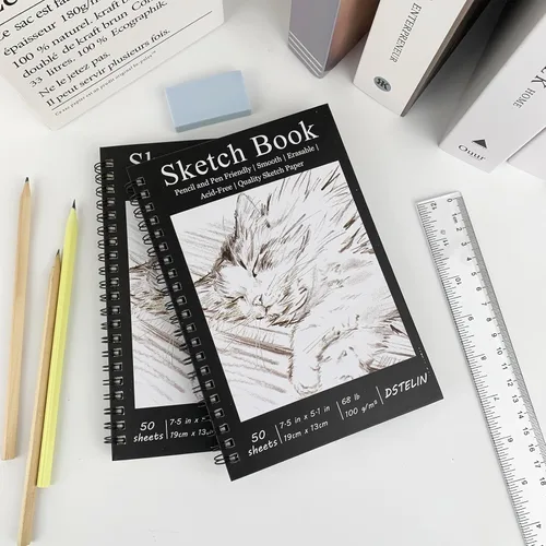 Miniatura 6 de DSTELIN Paquete de 2 cuadernos de bocetos encuadernados en espiral (papel de dibujo de 3.53 oz/m²), 50 hojas por paquete, cuaderno de bocetos de 7.5