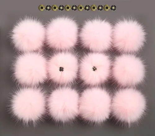 Miniatura 25 de 12 piezas de accesorios para sombreros de tejer, bola de pompón de piel sintética con botón de presión