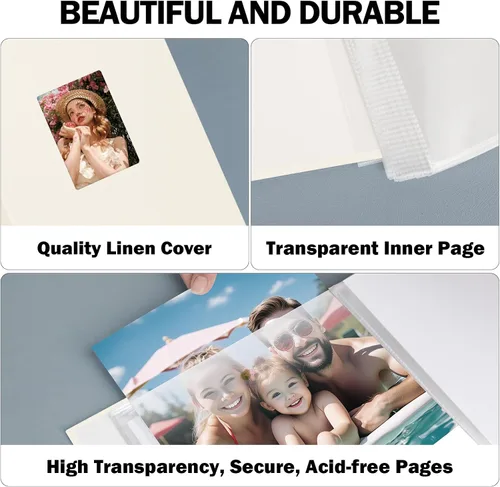 Miniatura 6 de Álbum de fotos de 8.5 x 11 pulgadas con capacidad para 72 fotos, cubierta de lino con ventana frontal, páginas interiores transparentes de 8.5 x 11
