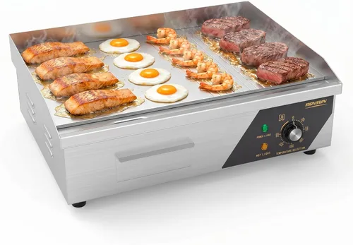 Miniatura 11 de Bonnlo Plancha comercial de 14 pulgadas y 1500 W con encimera de acero inoxidable, plancha plana, control de temperatura ajustable de 122-572 ℉