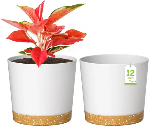 Miniatura 10 de ZMTECH Macetas para plantas, juego de 6 macetas de plástico de riego automático de 6.5 pulgadas con orificio de drenaje y platillo, maceta